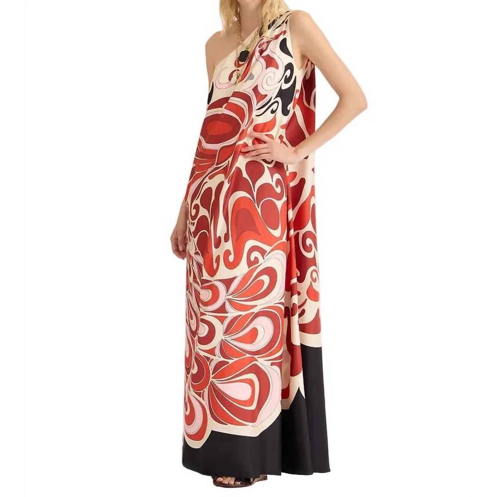 NEW LA DOUBLEJ phoenix placee silk twill roy dress in crimson/ ivory - Picture 3 of 6